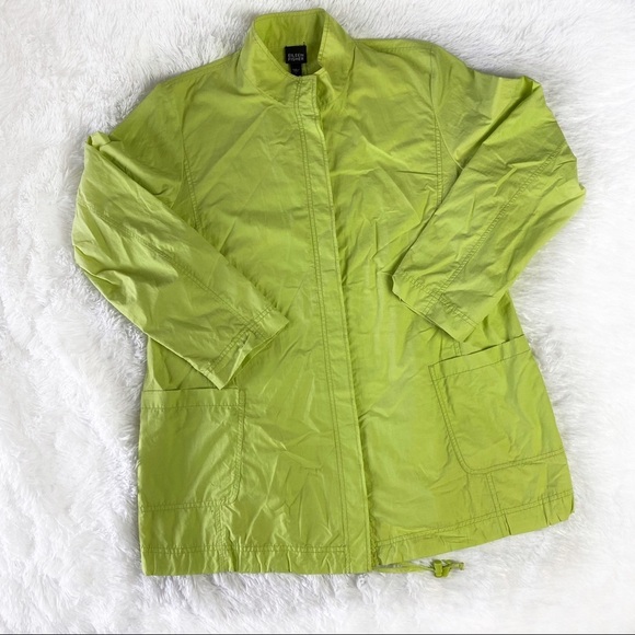 EILEEN FISHER Button-Down Neon Green Rain Jacket L - Picture 1 of 13